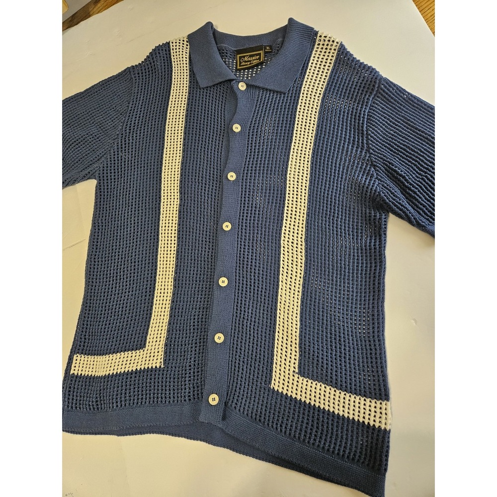Massive Luxury Edition Men's Vintage Style Crochet Knitted Polo Shirt X Large